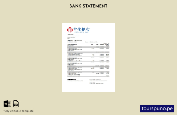 listo para imprimir plantilla de Excel de extracto bancario de China Citic Bank 
